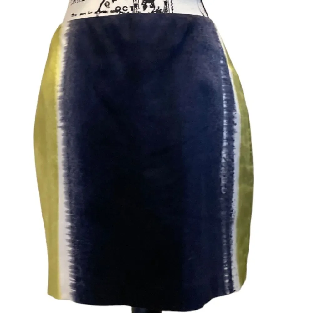 Tahari Mini Skirt Green White Black Color Block Skirt Size 6